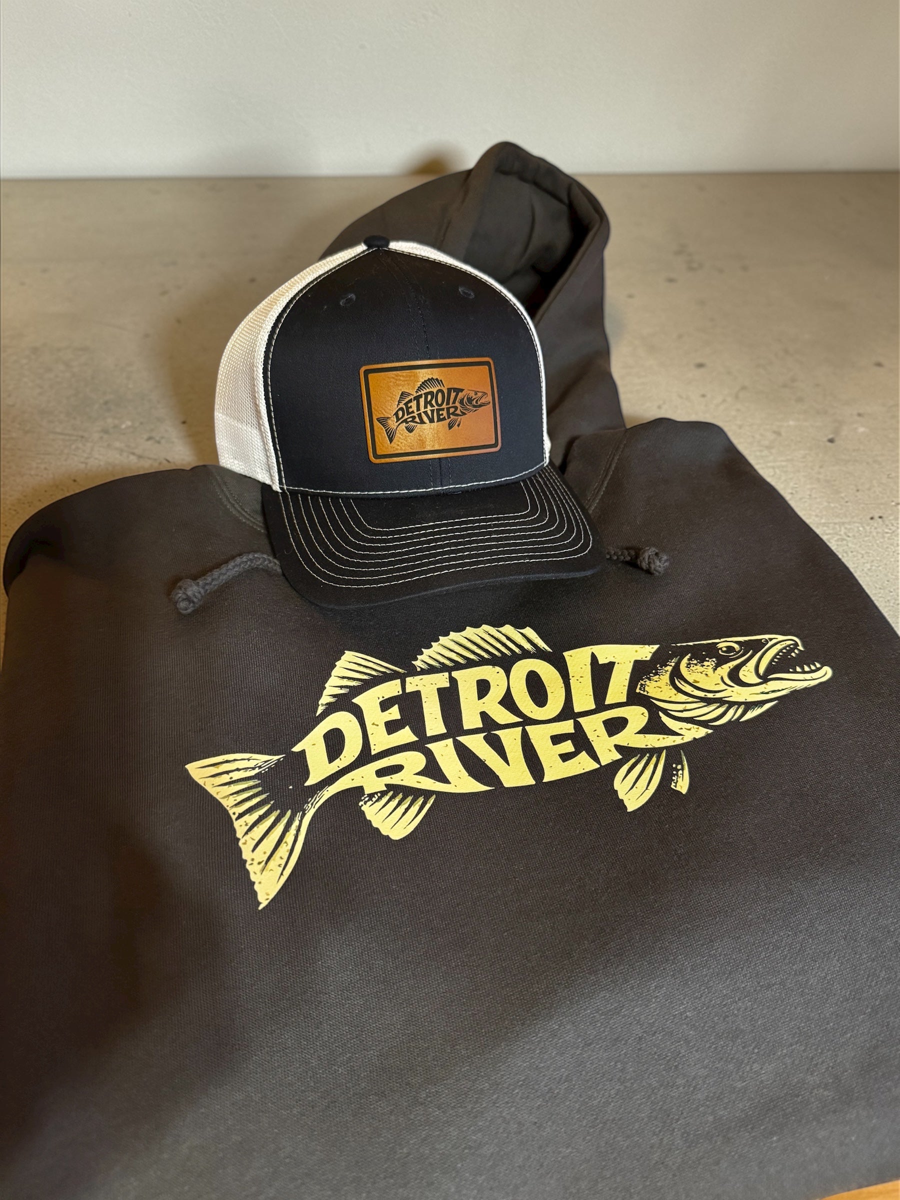 Detroit River Walleye hoodie and hat by DNRV Co.