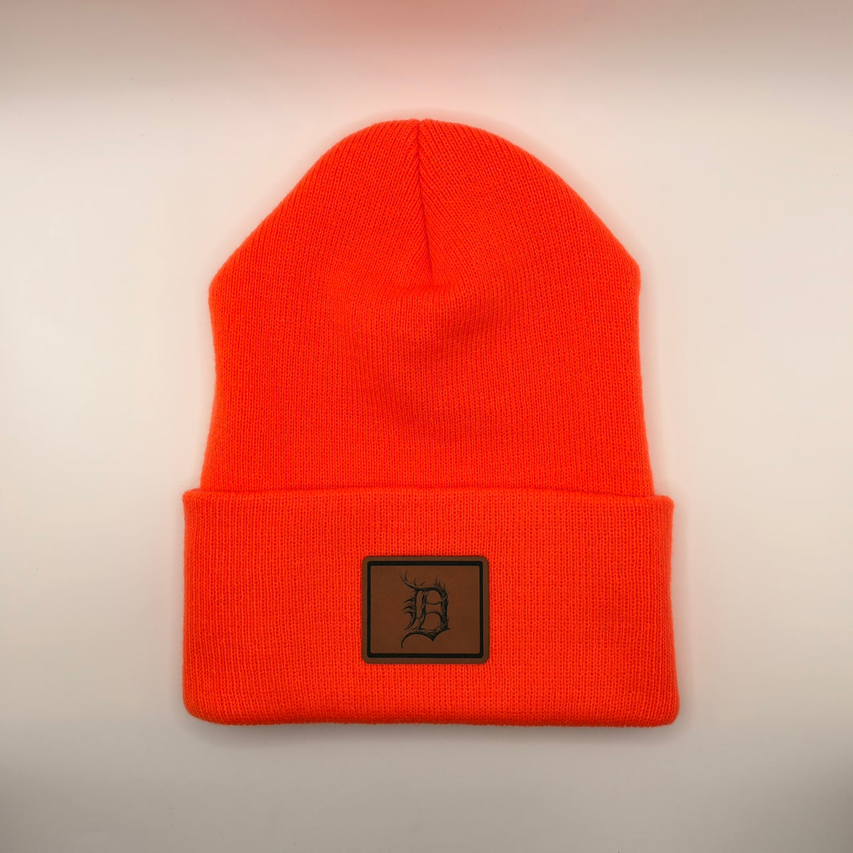 Old English Antler D Leather Patch Beanie