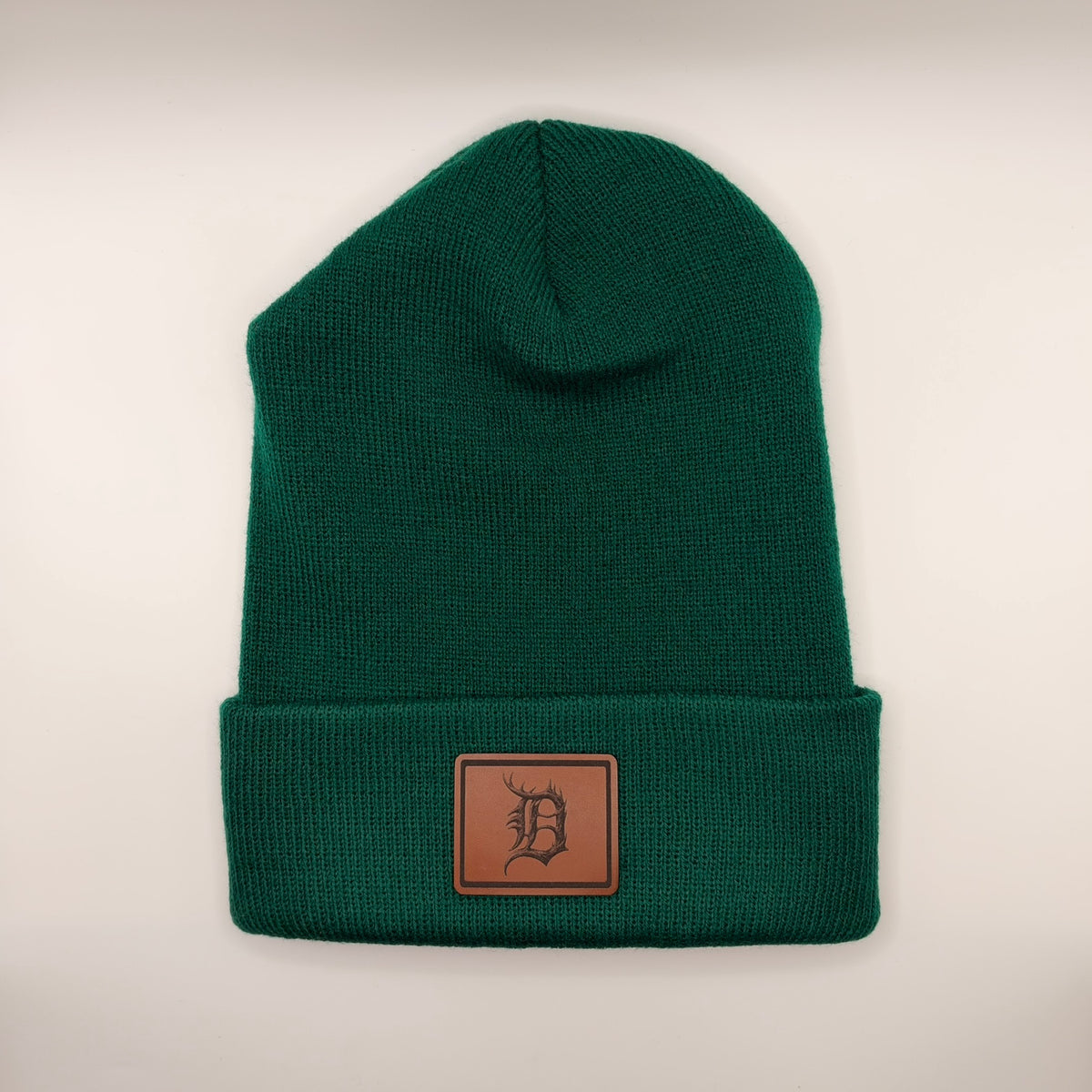 Old English Antler D Leather Patch Beanie